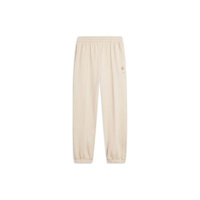 Li Ning Sports Lifestyle Serie Einfarbig Mittelhoch Taillenbündchen Fleece Strick Jogginghose Damen Unterteile Nebel-Khaki AKLT908-5