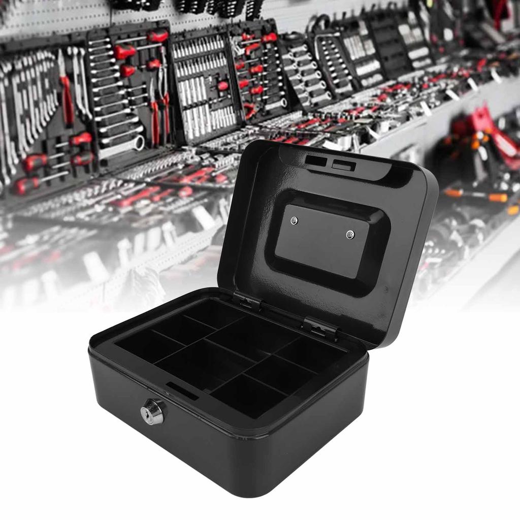 Small Locking Cash Box Portable Double Layers Safe Metal Money Box for Home and  