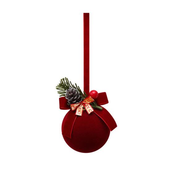 Christmas Red Bell Ornament Plastic Velvet Flocked Bell Ball Tree Ornament for Holiday Window Shop Home Decoration