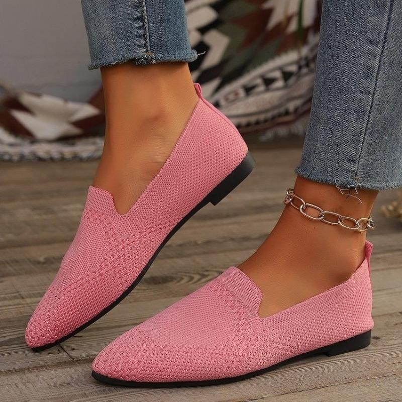 Plus Size 36-43 Shoes for Women Pointed Toe Flat Solid Color Knitted Slip On Casual Breathable Shoes Loafers Zapatos De Mujer