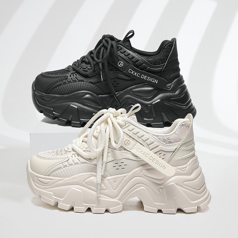 2025 new spring platform dad shoes women's height increased by 7cm versatile, comfortable, breathable and lightweight casual sports shoes