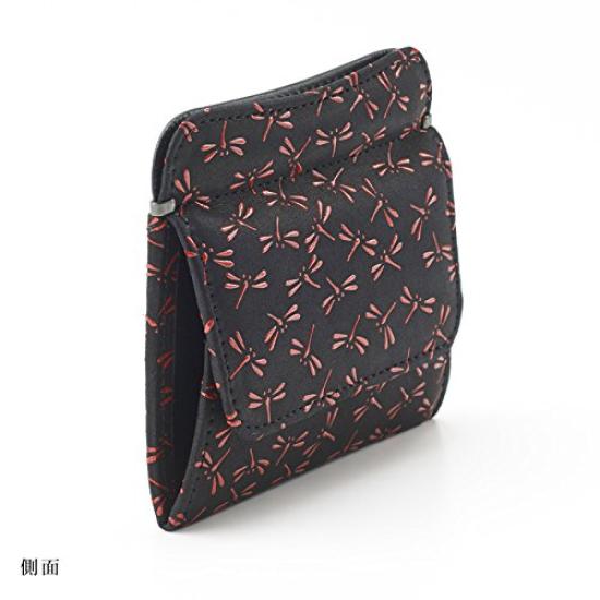 Inden Yushichi Uehara Genuine Leather with Card Coin Purse with Four Sides Model Number Black Background X Red Hemp Leaf Genuine Made In Japan