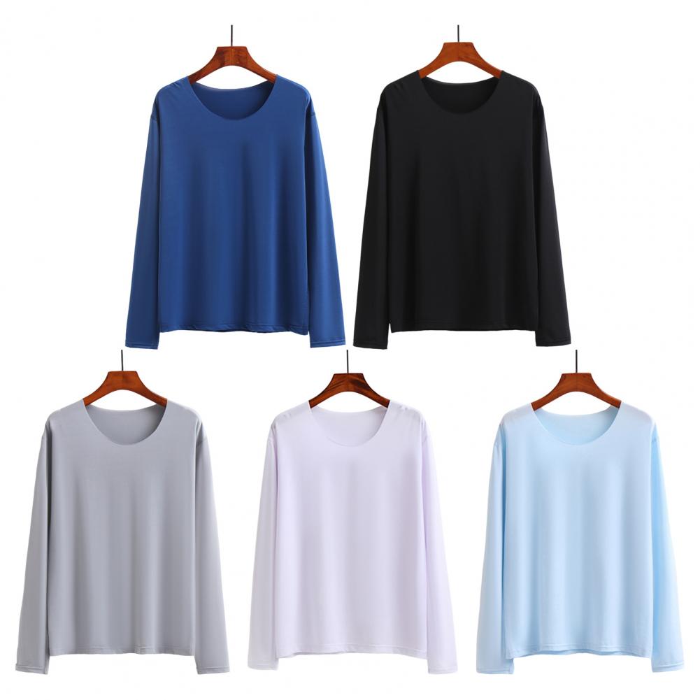 Fall Spring Men Top Seamless Solid Color O Neck Long Sleeves High Stretchy Quick-drying Daily Wear Casual Bottoming T-shirt