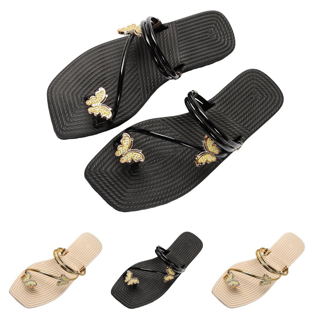Fashionable Butterfly Pinch Toe Sandal Metal Strap Fat Sandals Summer New Holiday Outdoor Beach Sandals Shoes Woman 2025 Trend