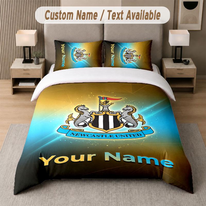 Custom Bedding Set Newcastle United FC Pattern, Print Name Text 1 Duvet Cover Plus 2 Pillowcases Home Textile