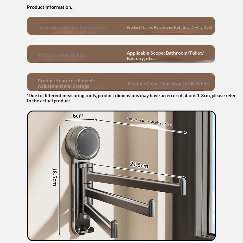 Swivel Towel Rack, 3-Arm Suction Cup Towel Holder, Thicken Aluminum Swing Out Towel Bar, Rustproof Space Saving Towel Hanger