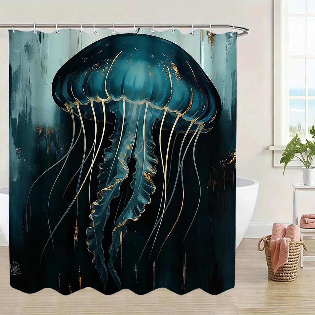 Ornate Gold Patterned Sea Turtle Underwater Waterproof Shower Curtain