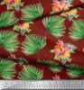 Soimoi Red Poly Crepe Fabric Leaves & Floral Decor Fabric Printed By the Metre 42 Inch