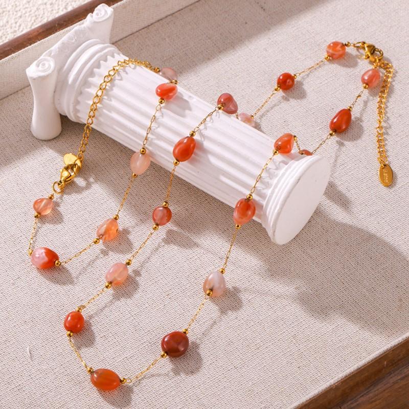 Irregular Real Natural Agate Stone Bead Combining Stainless Steel Necklace Bracelet For Women Luxury Elegant Women's Zircon Set