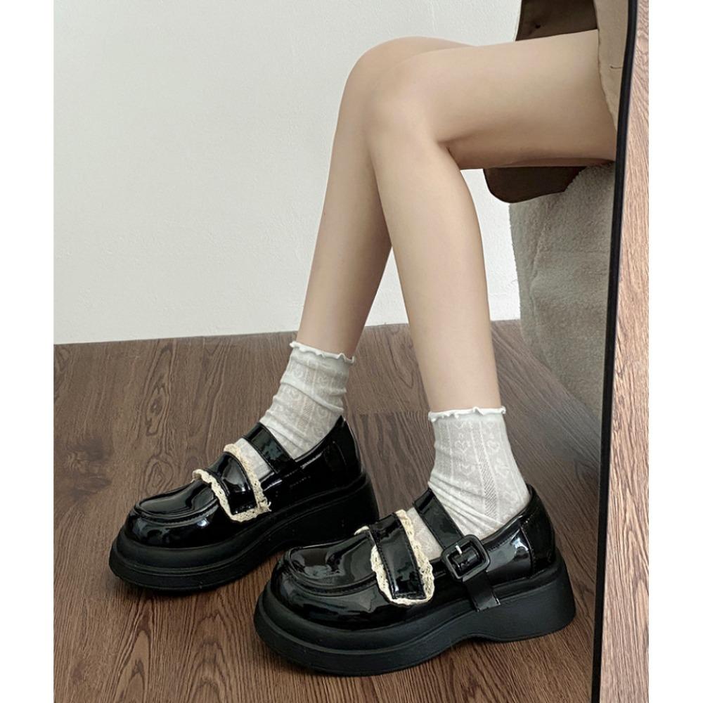Spring Round-headed, White, College-style, Versatile, Thick-soled Small Leather Shoes, Women's Summer Retro French Mary Jane Shoes