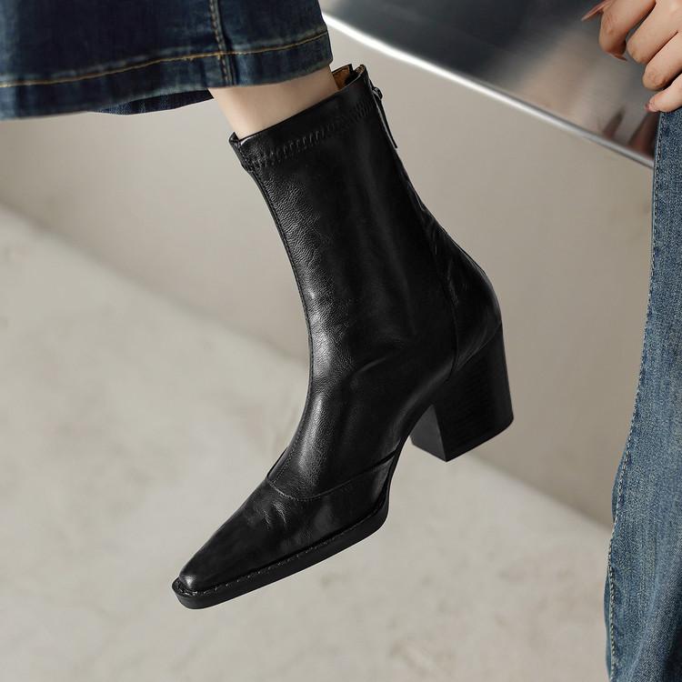 Móda Nové Podzim/zima Dámské Kozačky Boty se špičatou špičkou pro ženy Módní kozačky Robustní podpatky Vysoké podpatky Krátké kozačky Úzké elastické kozačky