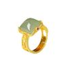 Natural Hetian Jade-Inspired Square Ring with Retro Chinese Style and Gilded Auspicious Clouds Design