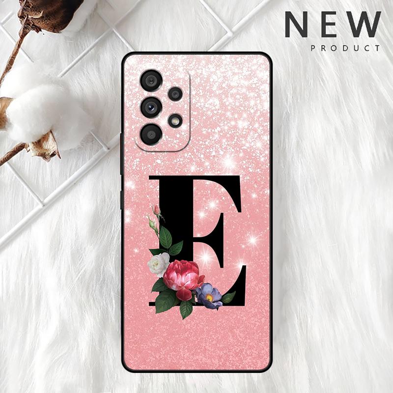 Letter A B C Flowers Pink Case For Samsung Galaxy A54 A52 A14 5G A53 A12 A13 A71 A23 A34 A33 A21s Phone Cover