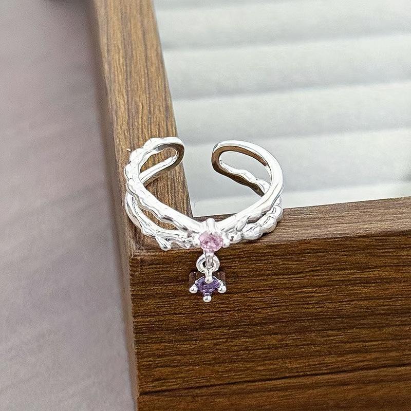 Light Luxury Sweet Cool Pink Cute Full Diamond Zir*****Pening Adjustable Ring Niche Design High-End Ring Woman