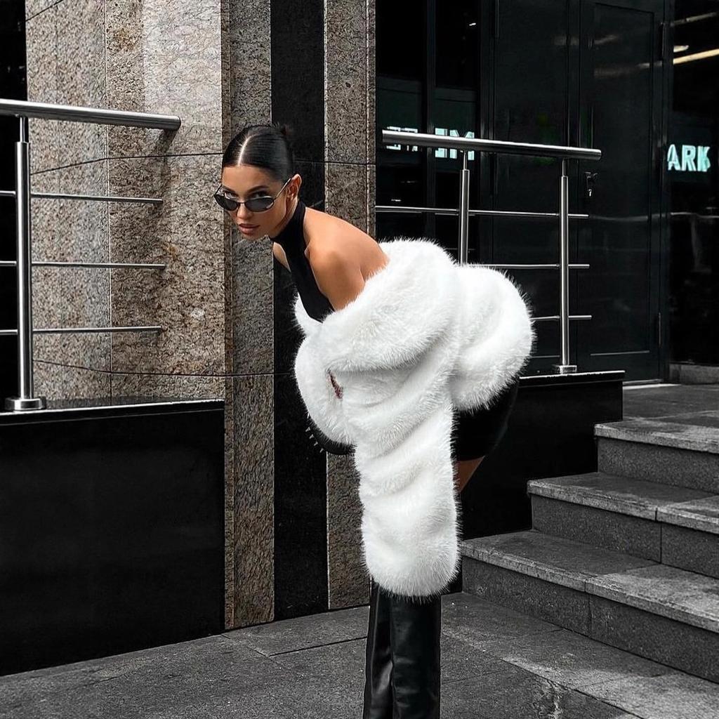 Płaszcze ze sztucznego futra Damskie Krótkie Kurtki Kieszeń Kołnierz Klapowy Długie Rękawy Luźny Splot Futrzane Okrycia Wierzchnie Jesień Zima