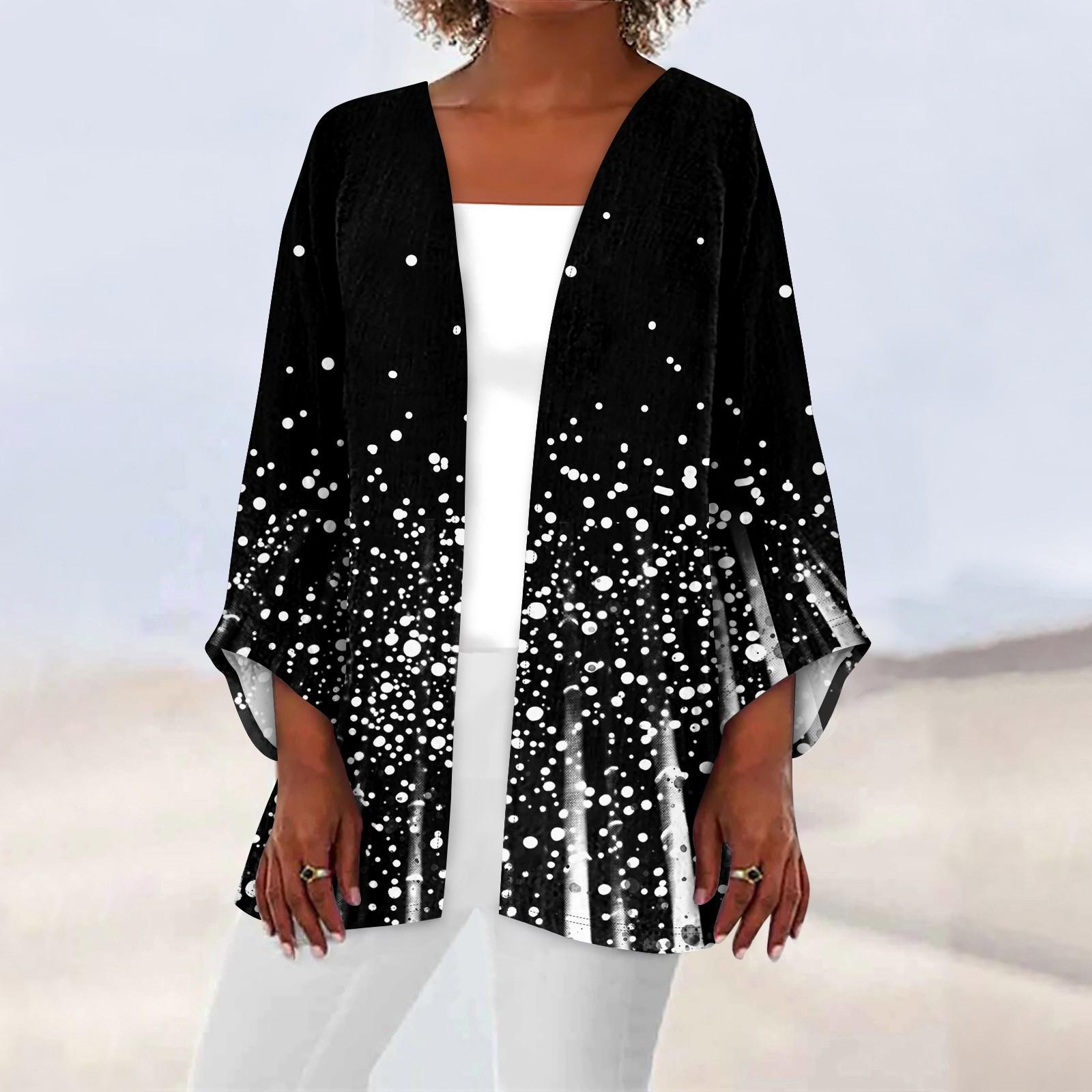 

Женская повседневная модная легкая куртка средней длины с принтом в стиле ретро, ​​кардиган L чёрный