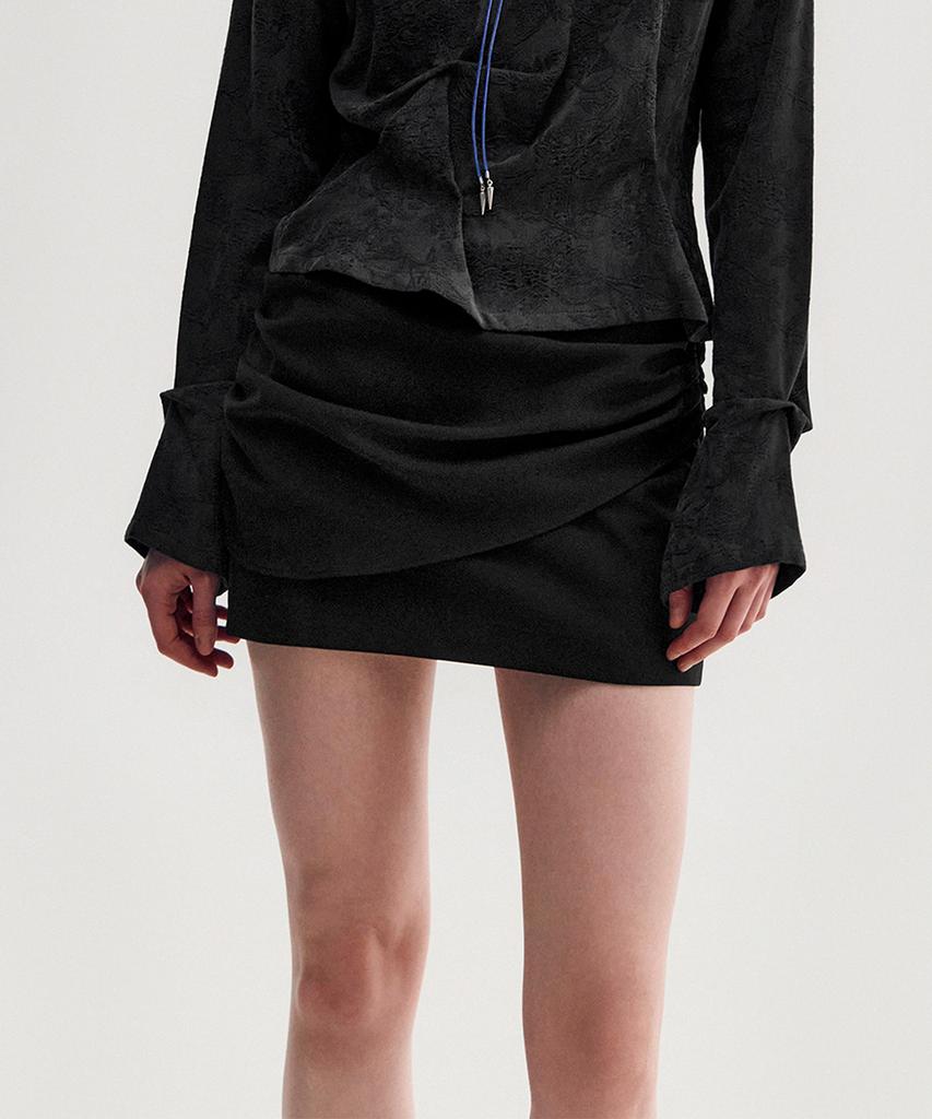 Kimjisu Drape Layered Mini Skirt _ Black