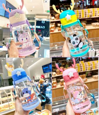 Portable Kids Plastic Straw Water Bottle with Leak Proof Flip Lid and Adjustable Strap for Elementary School Children Durable and Lightweight