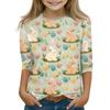 Children's 3/4 Sleeve Tops Casual Print T Shirt Round Neck Pullover Blouse