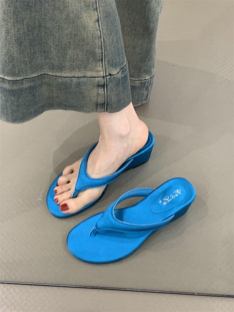 Temperament Slope Heel Pinch Foot Flip-flop Shoes Women's Shoes Wear 2025 Summer with Skirt Leopard Print Sandals High Heel Sandals