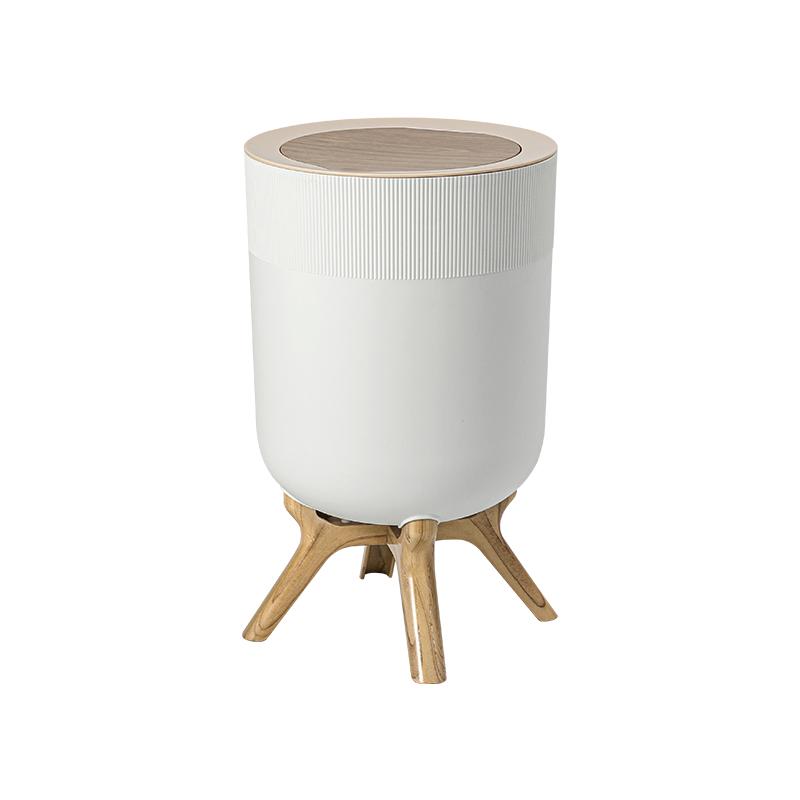 Household Top Lid Open Storage Trash Can With Lid Press on Plastic Trash Can Wood Grain High Foot Garbage Collection Bin 9L