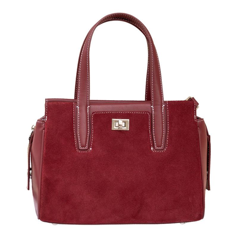 Echte Leder Damen Tasche Herbst Neu Vintage Matt Gespleißtes Rindsleder Kleine Quadratische Handtasche Boston Tragetasche
