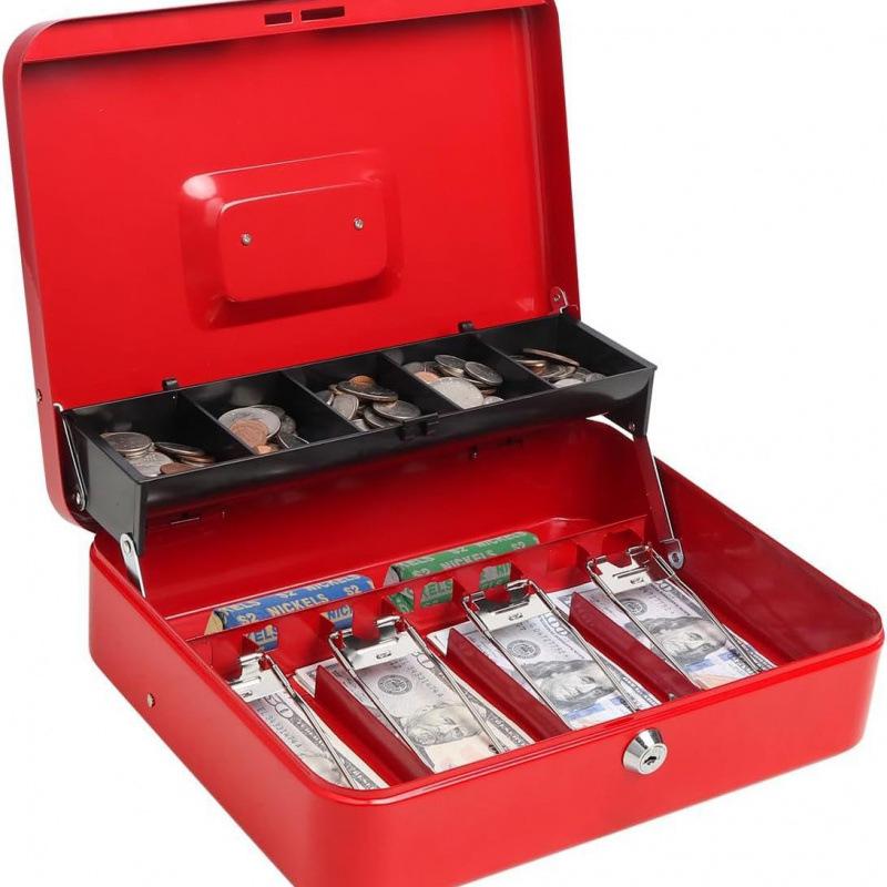 Child's Key-Operated Metal Money Box Safe with Bill Clip and Storage 