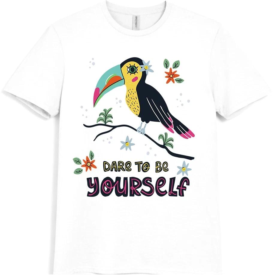 Dare To Be Yourself T Shirt Toucan Graphic Tee Tropical Bird Positive Quote Top XXXXL