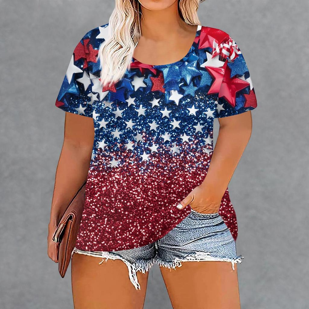 Women's Fashion Casual Summer Plus Size  Print Tops