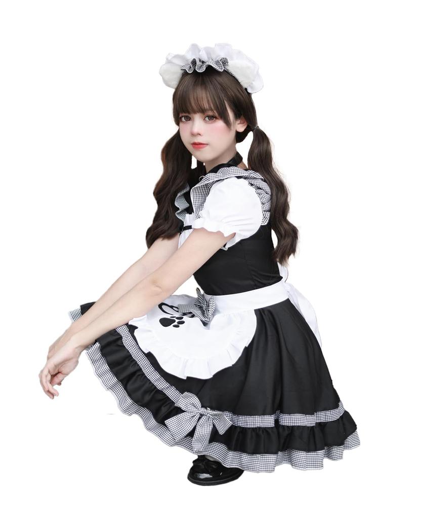 Cat Ear Maid Costume with Plus Cute Maid Halloween Maid Perfect for Photo School and Black [CR ROLECOS] Pannier, Size, Uniform, Costume, Women's,