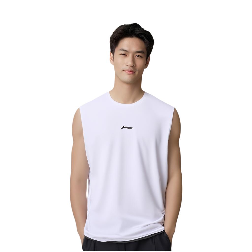 Li-Ning Hladká rychleschnoucí prodyšná sportovní vesta bez rukávů s kulatým výstřihem pro muže topy Bílá YVSU021-1