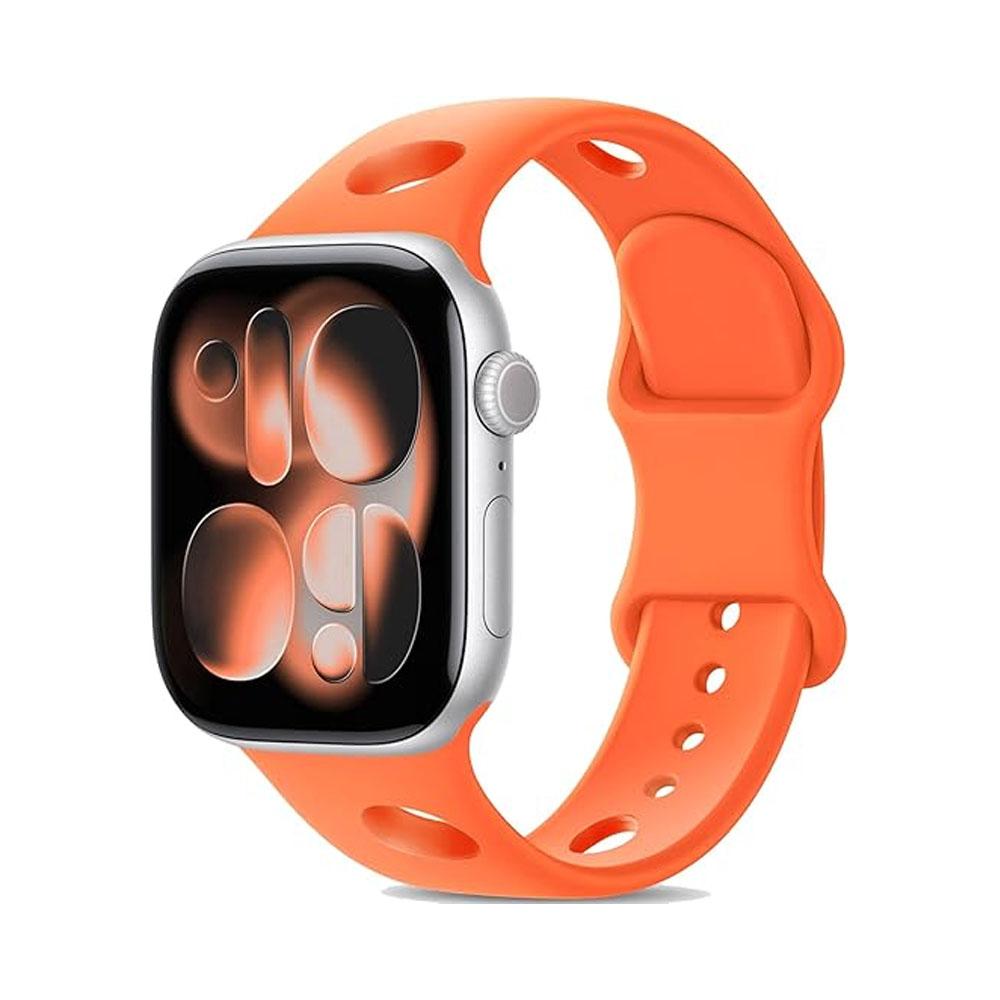 

Silicone Sport Strap For Apple Watch Band 46mm 45mm 44mm 40mm 49mm 41 42 breathable bracelet correa Series 11 10 7 8 9 Ultra SE 38 40 41 S11-42mm помаранчевий