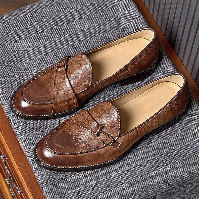 Breathable Business Casual Shoes Men'S Leather Shoes Genuine Leather British High-End First-Layer Cowhide One-Pedal Loafers Men'S Summer