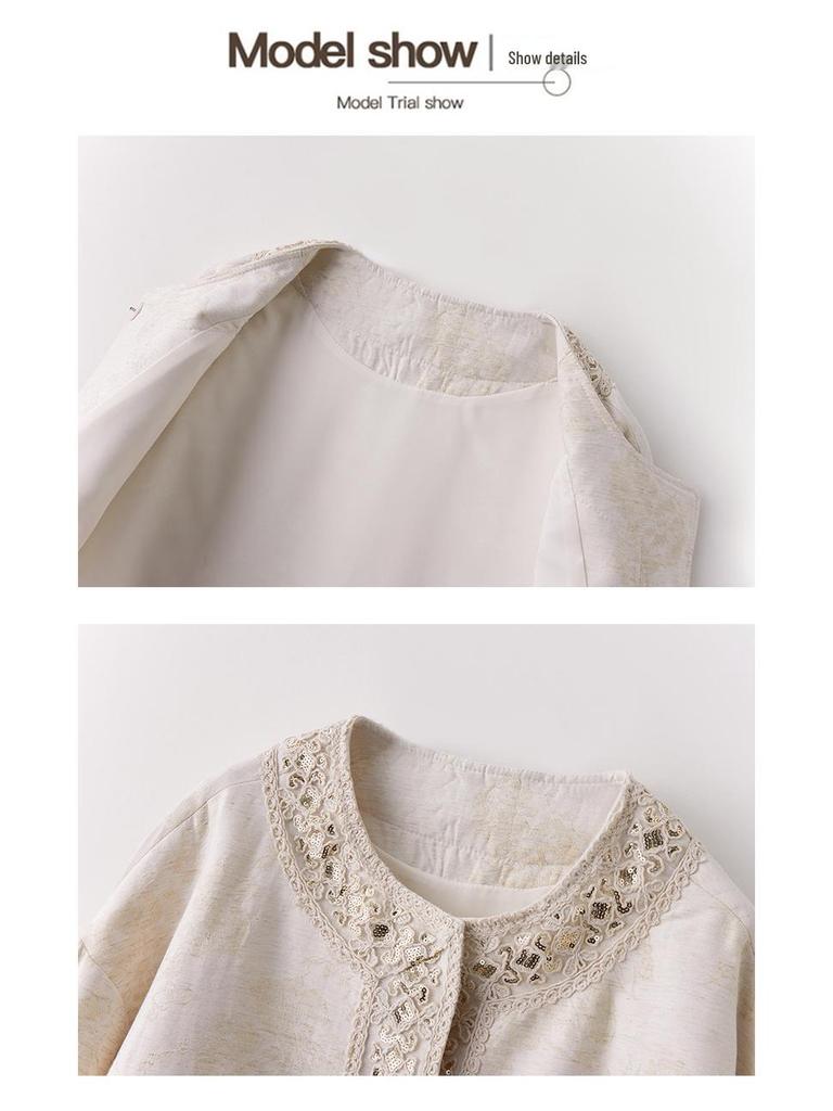Women's 2025 Spring/Autumn Embroidered Jacquard Lace Round Neck Jacket YL717 - New Chinese Style