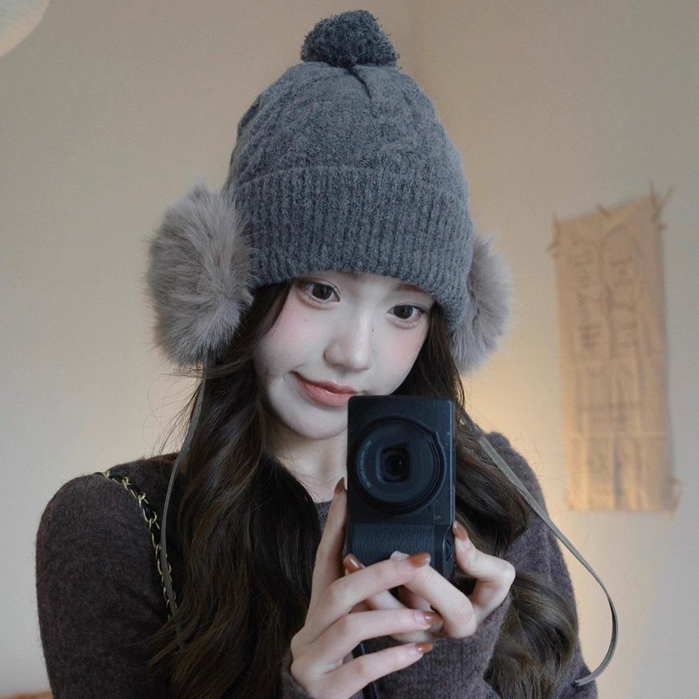 Large Head Circumference Faux Fur Beanie Faux Fur Ear Flaps Thermal Winter Hat Women Outdoor Use