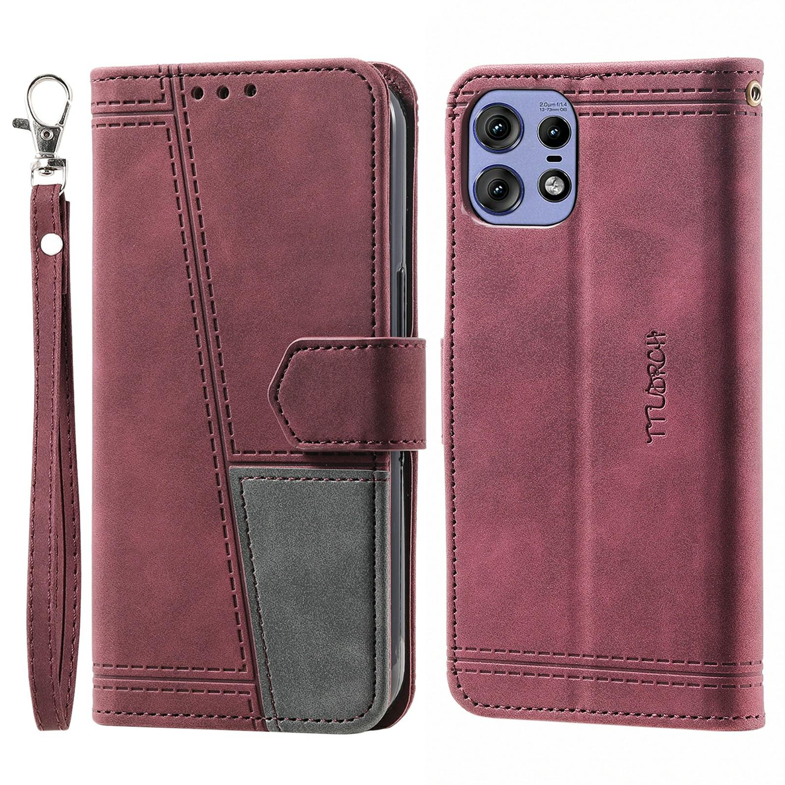 

TTUDRCH Стиль 004 для Motorola Edge 50 Pro 5G Чехол Кожаный чехол для телефона с RFID-блокировкой Wine Red