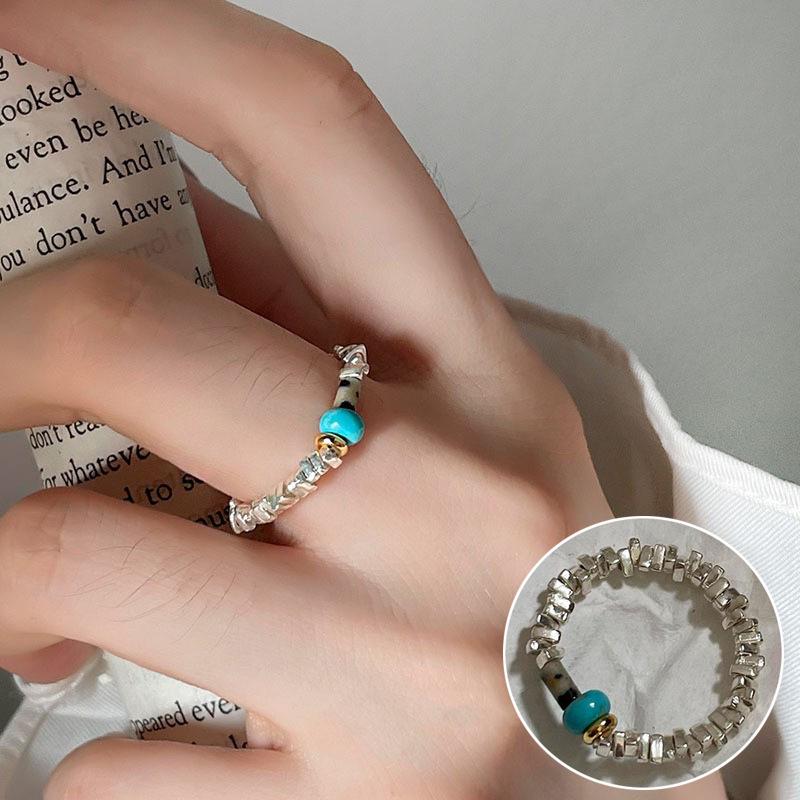 Bague ouverte vintage en argent S925 plaqué perle pour femmes