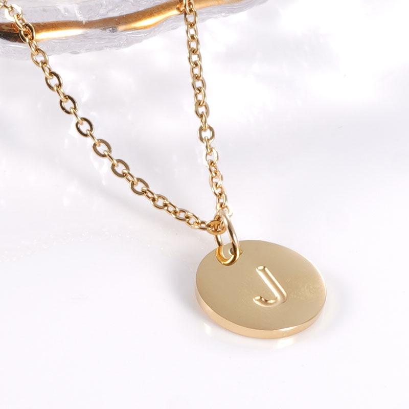 18K Gold Stainless Steel Minimalist Letter Necklace with 26 Round Pendant Options