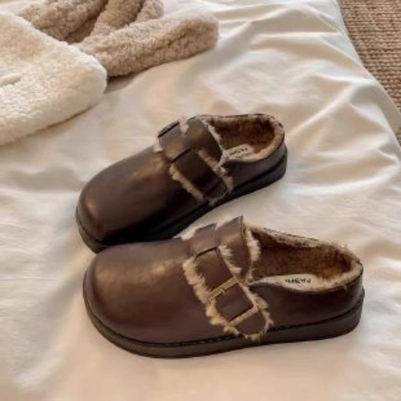 Pantoffeln mit dicker Sohle und Fleecefutter, Neuer Stil für Herbst und Winter, Baggy Baumwollschuhe für Damen