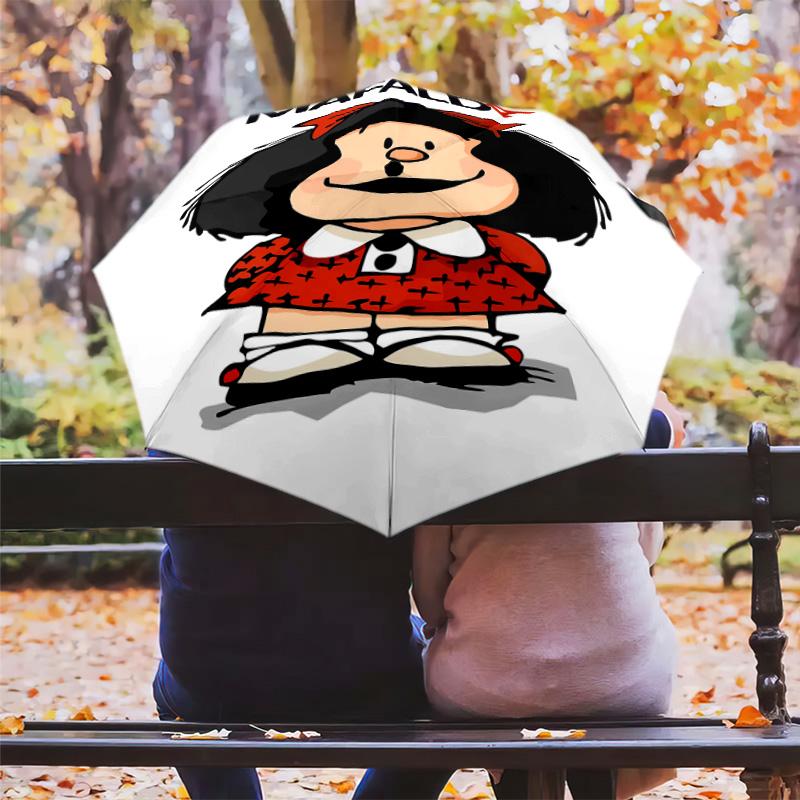 1 PC Automatic Folding Umbrella - Mafalda Pattern Portable Foldable Design With 8 Ribs Christmas Birthday Gifts
