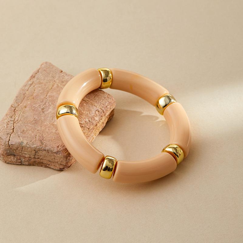 Mixed Color Bamboo Tube Acrylic Elastic Bracelets For Women Men  Resin Chunky Elbow Beaded Bangle Stack