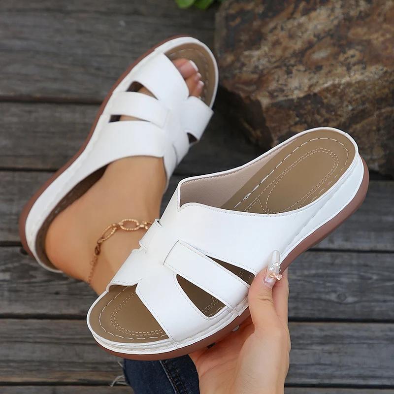 Fashion Lightweight Women's White Wedge Slippers 2025 Summer Comfort Platform Sandals Woman PU Leather Anti Slip Beach Slides Plus Size