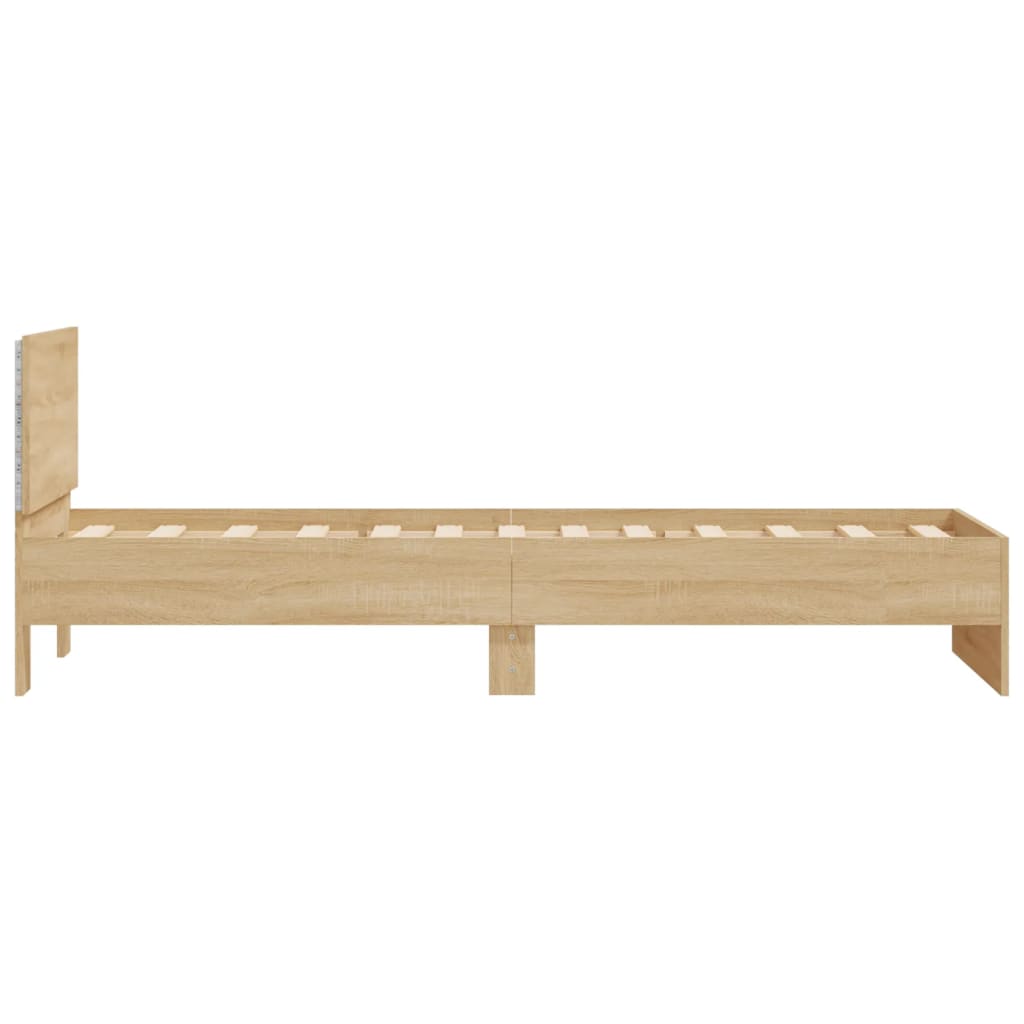 Vidaxl Rama Łóżka Z Wezgłowiem I Led, Dąb Sonoma, 75X190 Cm