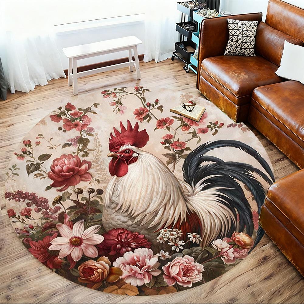 1PC rooster flowers Office Round Area Rug, Under Office Chairs Bedroom Living Room Home Decor, Carpet for Office -1110030