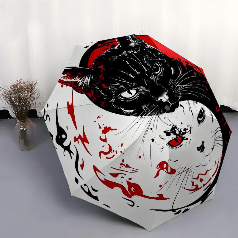 1pc Black Cat Yin Yang Automatic Folding Umbrella, Heavy Duty 8 Rib Iron Frame, Suitable for Travel, Daily Use, Birthday, Decor Gift 20