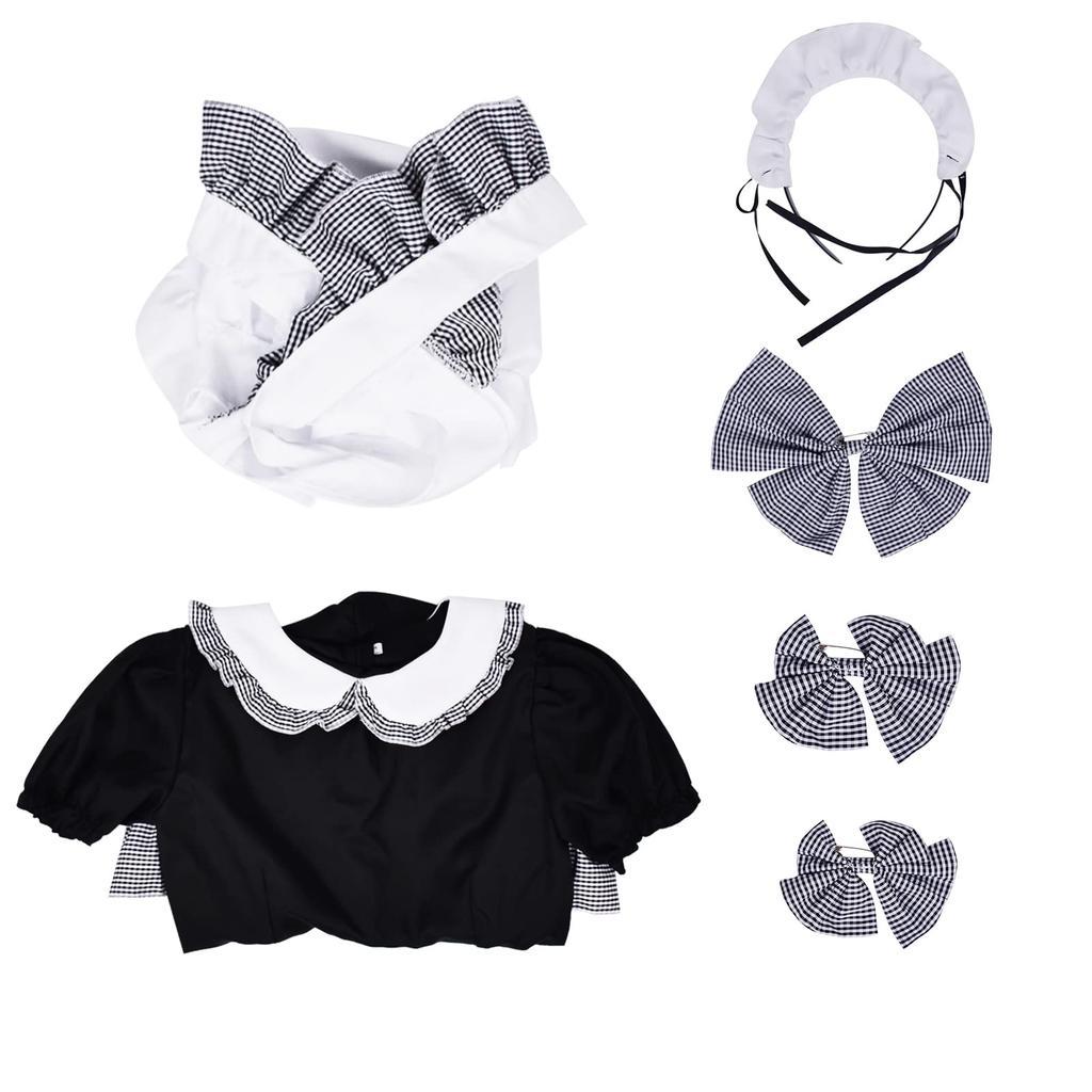 Maid Gothic Lolita Check Plus 2XL [FULINE] Costume, Cosplay, Cross-Dressing, Cute, Dress, Black, Size,