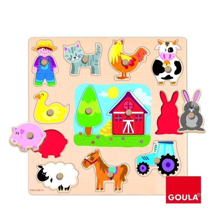 Puzzle en bois Silhouette Ferme - GOULA - 12 pièces - Animaux - Mixte - A partir de 1 an