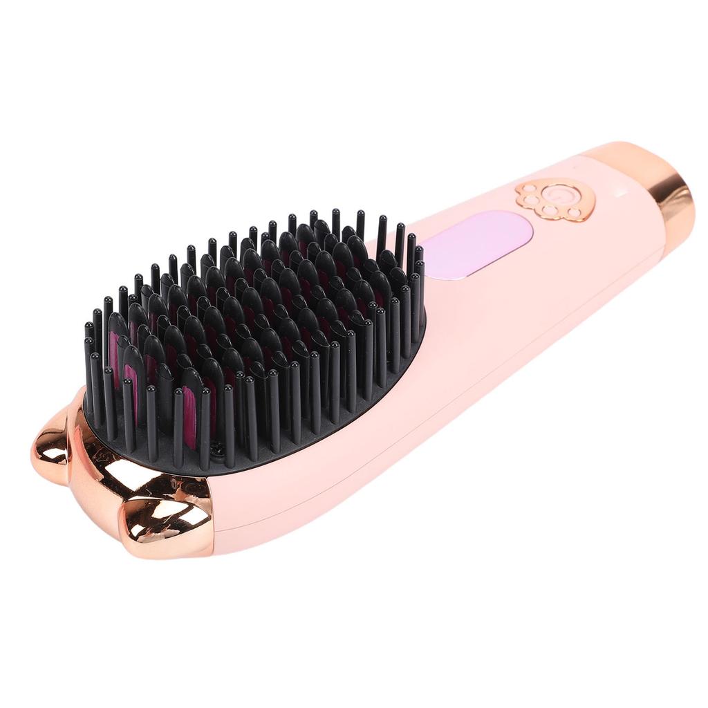 Cordless Straightening Brush 3 Temperature Settings 3000mAh Battery Portable Hair Straightener Brush Pink