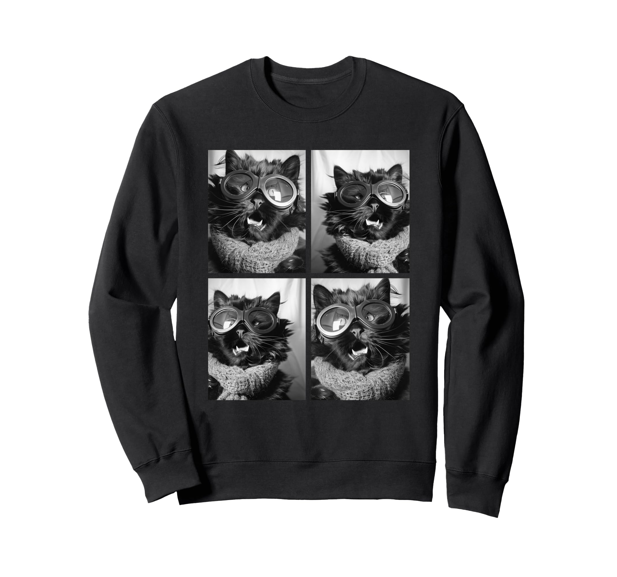 

Funny Winter Kitten Sweatshirt with Cute Persian Cat and Snow Goggles чёрный