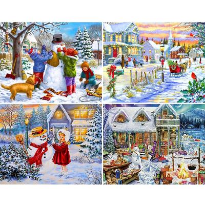 5D Fai da te Pittura Diamante Paesaggio Innevato Kit Punto Croce Trapano Completo Rotondo Ricamo Mosaico Immagine di Strass Decorazione Natalizia
